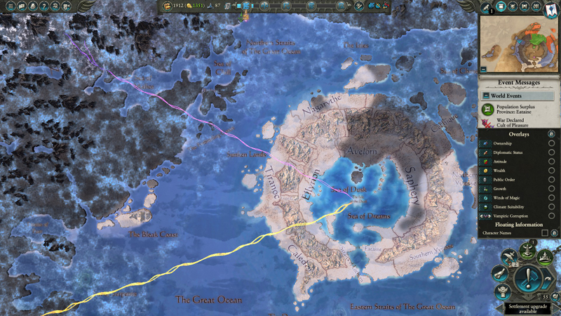 That blue bar up the top tracks how many rituals you’ve performed. The pink and yellow lines here show two rival factions performing their own (you can follow them back to the source for a precision strike).